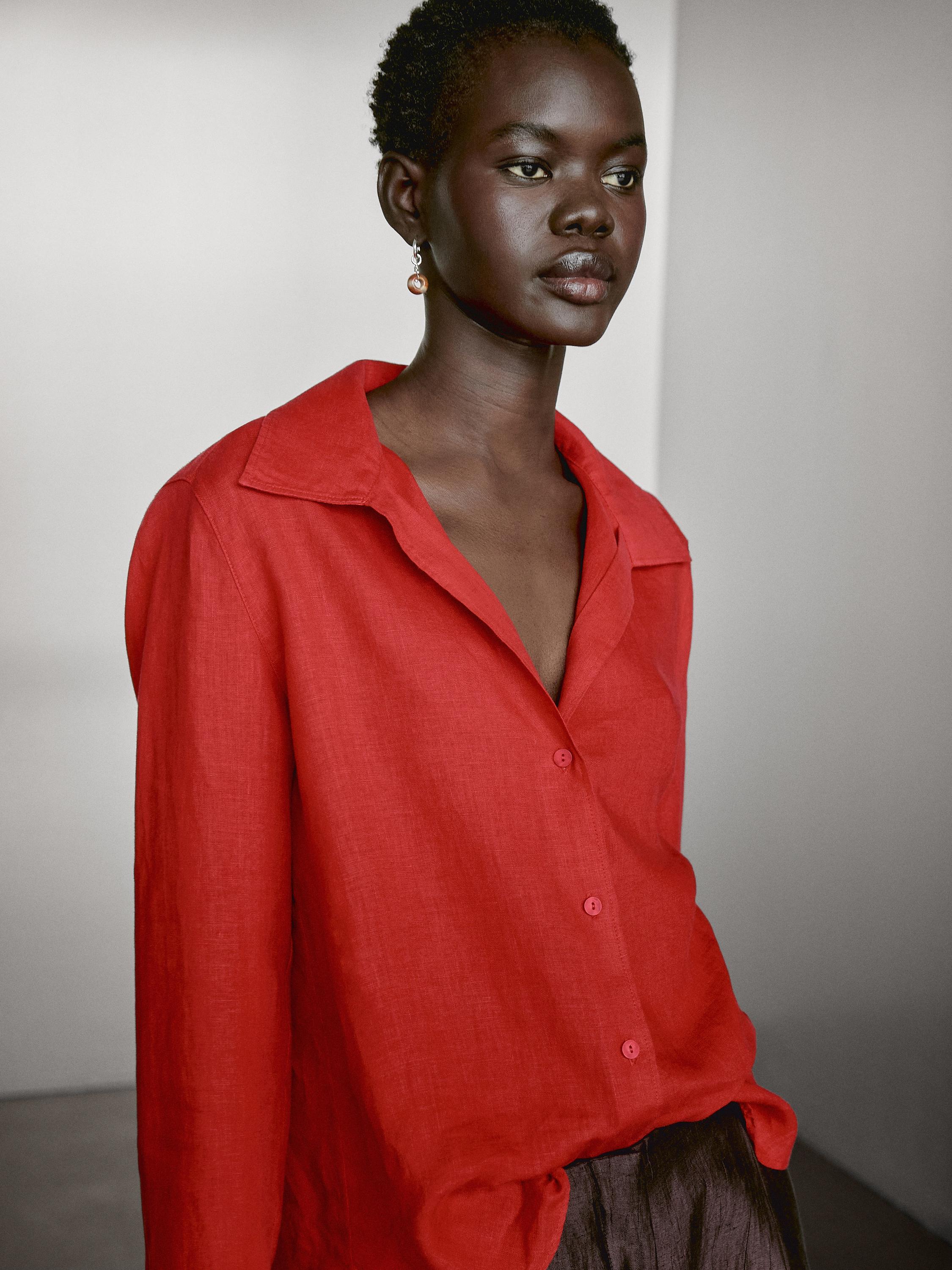 100% linen open collar shirt